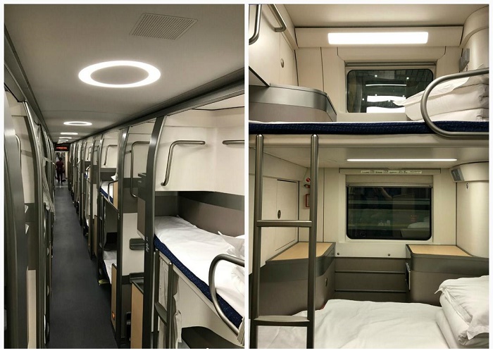Спальные места в китайском плацкартном вагоне.