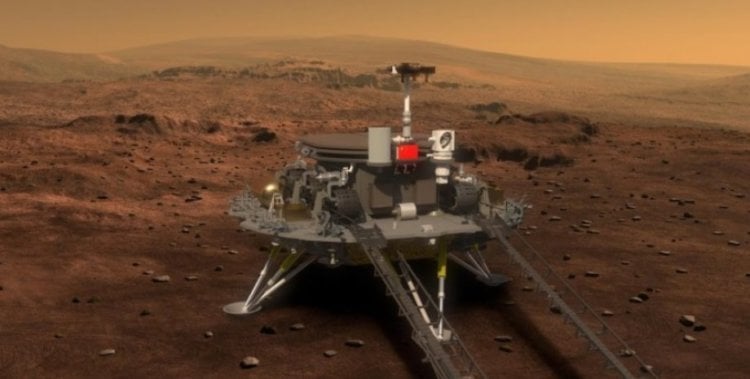 Китайский марсоход Чжуронг нашел следы воды на Марсе. Марсоход Zhurong прибыл на Марс в 2021 году. Фото.