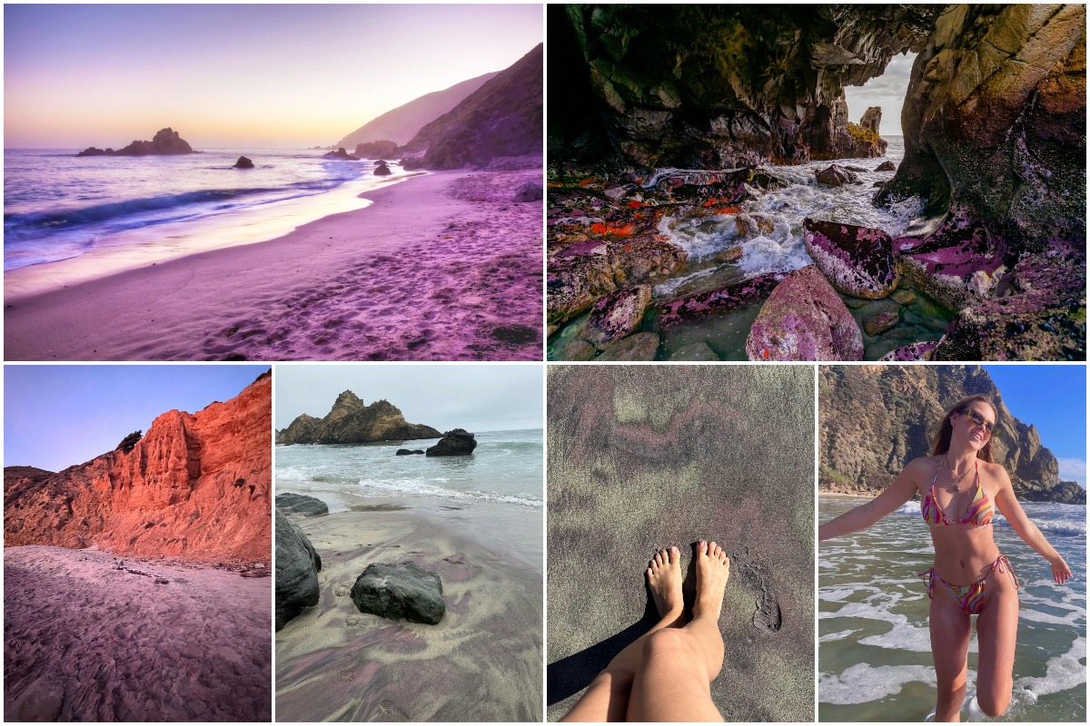 Причудливый пляж с фиолетовым песком в Калифорнии