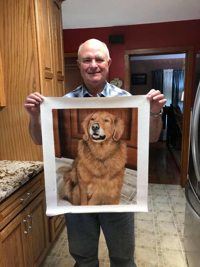 1. Я написал портрет моей собаки маслом на холсте